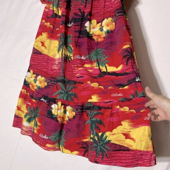 Vintage Alm Fashions Hawaii Red Tropical  Short Floral Mumu Dress L - Picture 13 of 14